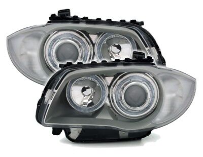 Coppia Fari Fanali Anteriori TUNING E81/82/87/88 2004-2011 GRIGIO Angel Eyes H7