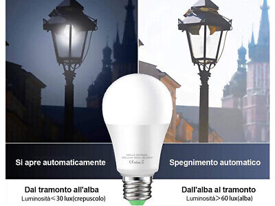 Lampada A Led E27 Con Sensore Crepuscolare 9W 900 Lumen A60 3000K Day Night