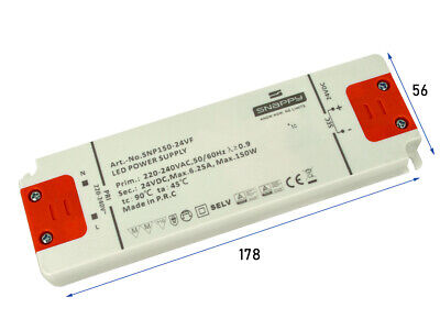 Alimentatore Trasformatore Slim 24V 150W 6,25A 18mm SNAPPY SNP150-24VF <ul>