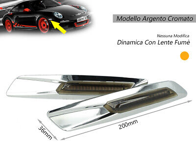 Kit Freccia Laterale a Led Side Marker Dinamica Argento Cromato Lente Grigio BM
