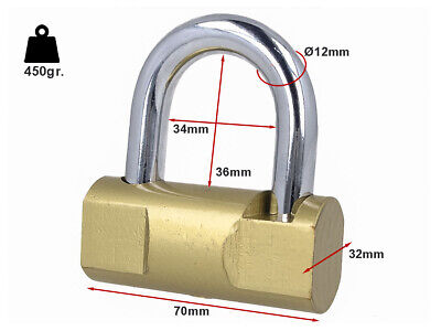 Lucchetto Ottone 70mm Con 3 Chiavi Antifurto <ul><li>Lucchetto In