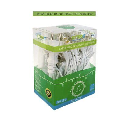 Catena Luminosa di Luci Led IP65 10 Metri Con 100 Filo Bianco Luce Verde