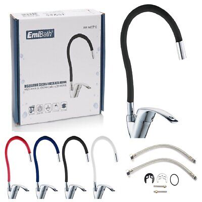 Kit Rubinetto Cucina Bocca Curvo Alta Tubo Flessibile Monogetto Colore Nero