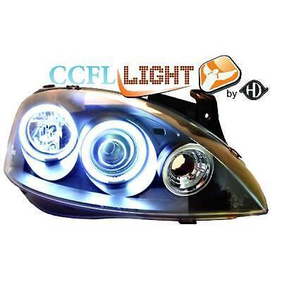 Coppia fari fanali anteriori TUNING CORSA 00-06 neri con anelli ANGEL EYES