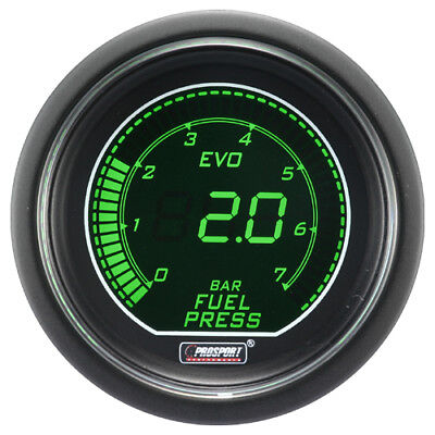 Manometro Strumento PROSPORT 52mm Pressione Benzina 0-7 BAR Verde/Bianco DIGITAL