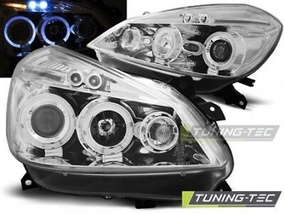 Coppia Fari Fanali Anteriori Tuning CLIO 3 05-09 Cromato ANGEL EYES
