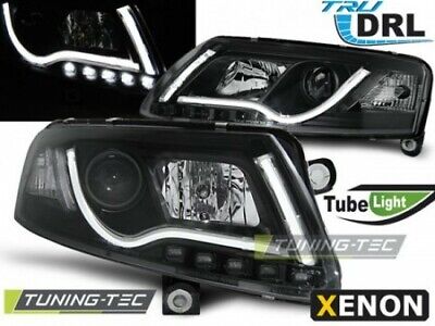 Coppia Fari Fanali Tuning  A6 C6 04-08 XENON D2S TUBE LIGHTS TRU DRL NERO