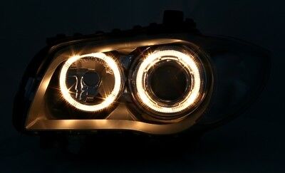 Coppia Angel Eyes Fari Fanali Anteriori Tuning per 1er E8_ Neri Alogeni H7