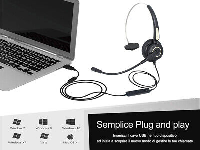 Cuffia Monoaurale Con USB Microfono Auricolare Professionale Per PC Notebook
