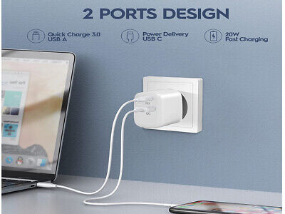 Caricatore USB C PD USB-A QC3.0 18W Caricabatterie 2 In 1 Ricarica Veloce 5V 3A