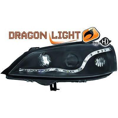 Coppia Fari Fanali Anteriori TUNING G 97-04 neri LUCI DIURNE DRAGON LIGHTS