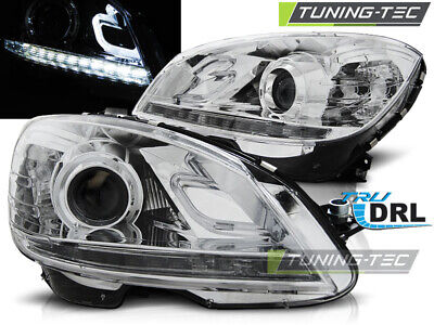 FARI ANTERIORI TRUE DRL CROMATI per W204 07-10