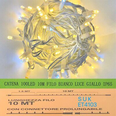 Catena Luminosa di Luci Led IP65 10 Metri Con 100 Filo Bianco Luce Giallo Caldo