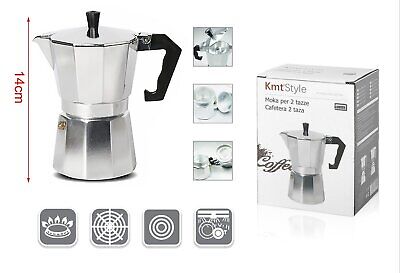 Caffettiera Moka in Alluminio 2 Tazze Alta 14cm <ul><li>Scopri il piacere di un