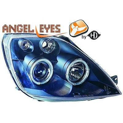 Coppia Fari Fanali Anteriori TUNING FIESTA 02-08 neri anelli ANGEL EYES H1