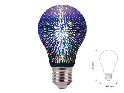 Lampada A Led E27 A60 Bulbo Filamento Effetto Speciale 3D In Vetro 3W 3000K
