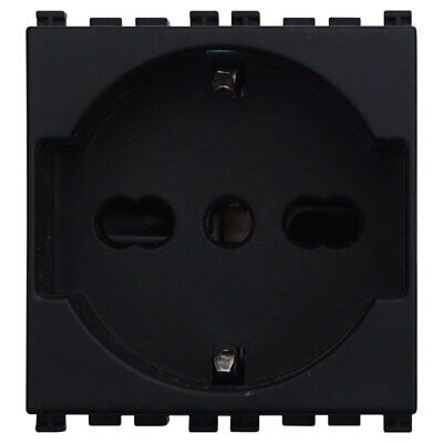 ETTROIT Presa Schuko 2P+T 16A Colore Nero Compatibile Con Vimar Arke