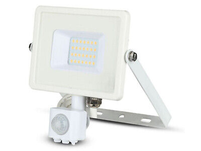 Faro Led Flood Light Slim 20W IP65 Neutro 4000K Carcassa Bianca con Sensore PIR