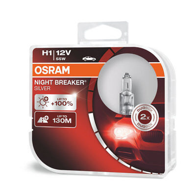 COPPIA Lampada Lampadina Luce OSRAM NIGHT BREAKER [SILVER] H1 (P14.5s) 12V +130M