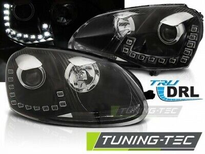Coppia Set Fari Fanali Anteriori Tuning GOLF 5 10.03-09 LED DRL NERO Alogeni H7