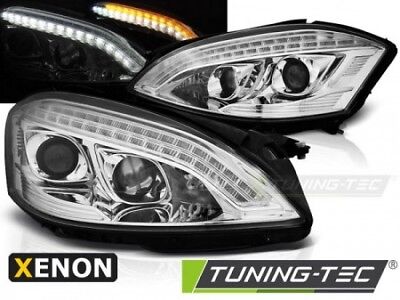 Coppia Set Fari Fanali Anteriori Tuning W221 05-09 DAYLIGHT HID Cromato Xenon