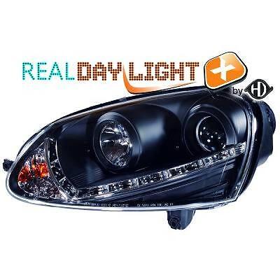 Coppia fari fanali anteriori TUNING GOLF V 03- neri luce diurna DRL LED Xeno D2S