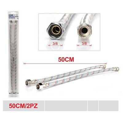 Coppia Tubi Flessibili Per Miscelatore Rubinetto Lungo 50cm connettori F 3/8" e