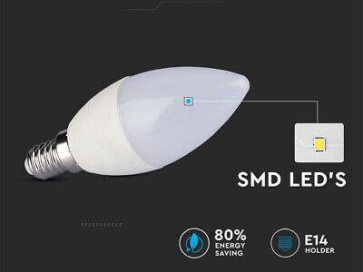 6 PZ Lampada A Led E14 C37 5.5W Bianco Caldo 2700K Forma Goccia Oliva Candela 2