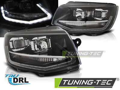 Coppia FARI Fanali ANTERIORI Tuning T6 15- NERO LED TRU DRL Alogeni H7+H1 E6