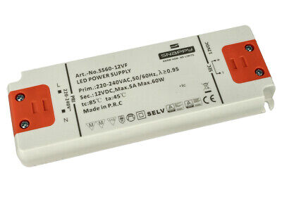 Alimentatore Trasformatore Slim 12V 60W 5A 18mm SNAPPY SS60-12VF <ul> <li>Un