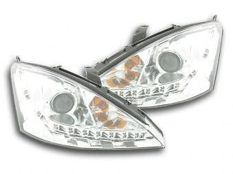 Coppia Fari Fanali Anteriori Tuning Dayline Luci Diurne Focus 98-01 cromato