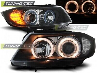 =OFFERTA= Coppia Fari Tuning E90/E91 03.05-08.08 ANGEL EYES Nero LED Alogeni H7
