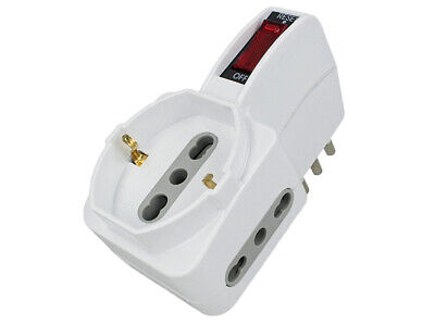 Adattatore Triplo Con Interruttore Spina 10A 2 Prese 10/16A Bipasso + 1 Presa