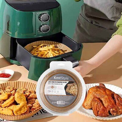 50 Pezzi Carta Forno per Friggitrice ad Aria Rotondo Antigrasso Fodera in