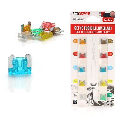 10 Fusibili Piatti Mini Corte Per Auto 12V 24V Max 32V 5A 7,5A 10A 15A 20A 25A