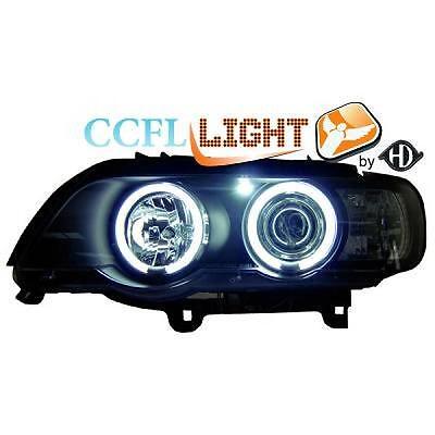 Coppia fari fanali anteriori TUNING X5 99-03 nero con anelli ANGEL EYES CCFL