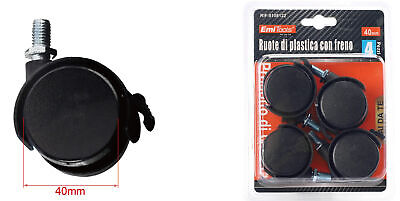 Kit di 4 Rotelle Per Mobili Con Freno Diametro 40mm Perno Filettato M8