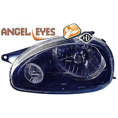 Coppia Fari Fanali Anteriori Tuning CORSA 93-00 neri con anelli ANGEL EYES