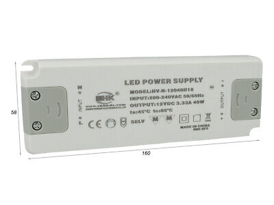 Alimentatore Trasformatore CV 40W 12V 3.33A Super Slim Solo 19mm Spessore