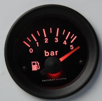 Manometro Strumento Road Retroilluminato Pressione Benzina 0-5 BAR + SONDA Rosso