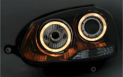 Coppia Fari Fanali Anteriori Tuning Golf 5 V 2003 >2008 Fondo Nero ANGEL EYES