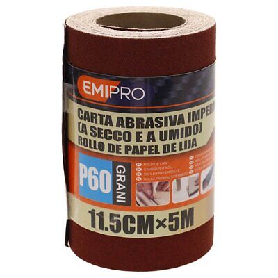 Carta Abrasiva Impermeabile A Secco e Umido, Rotolo da 11,5cm x 5m, Grano P 60