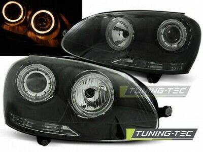 Coppia Fari Fanali Anteriori Tuning Golf 5 V 2003 >2008 Fondo Nero ANGEL EYES