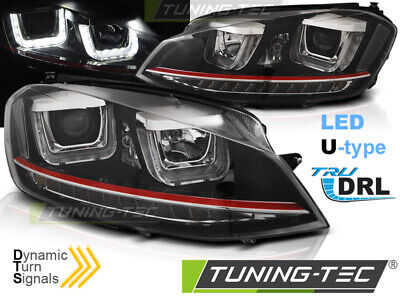 FARI ANTERIORI U-LED LUCE DRL NERO RDD LINE SEQ per GOLF 7 11.12-17