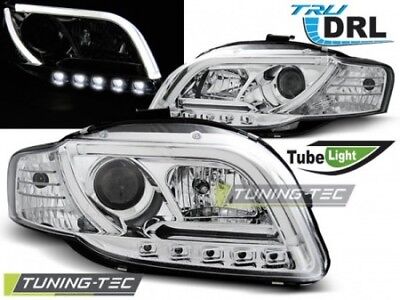Coppia Fari Fanali Anteriori Tuning  A4 B7 11.04-03.08 TUBE LIGHTS Cromato H7+H1