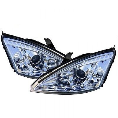 Coppia fari fanali anteriori TUNING FOCUS 98-01 chrome con luce diurna LED,
