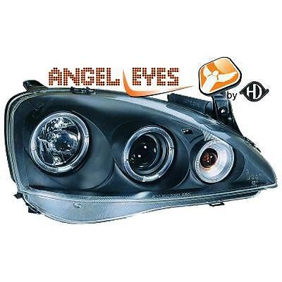 Coppia fari fanali anteriori TUNING CORSA 00-06 neri, con anelli ANGEL EYES