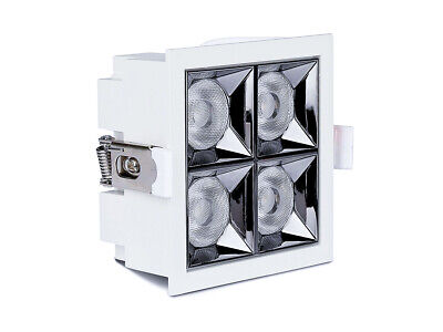 Faretto Led Da Incasso Quadrato 4X4W Caldo 2700K UGR<19 Riflettore 38&deg C