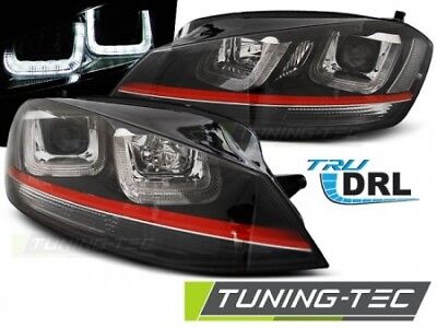 Coppia Fari Fanali Anteriori Tuning GOLF 7 VII 12-17 U-TYPE DRL Nero Linea ROSSA