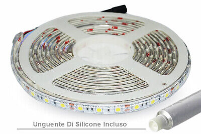 Bobina Led 300 SMD 5050 12V 10.8W/M Caldo 3000K IP65 Impermeabile 5 Metri Ungue